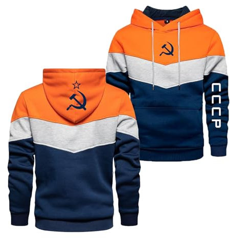 YINGWD Herren-Patchwork-Hoodie Für Den CCCP-Druck Oberteile Kapuzenpullover Langarm-Sweatshirt Pullover Mäntel Bequeme Sportkleidung Aktivjacken Mit Tasche-Orange||M