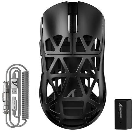 ATTACK SHARK R2PRO 45g Superlight Magnesiumlegierung Maus, PixArt PAW3950-Sensor, 42000 DPI, 8000Hz Kabellose Abfragerate, 2,4G/BT/Kabelgebundene Gaming-Mouse G502, mit Spiralkabel, PC/Mac, Schwarz