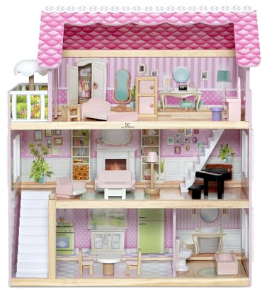 Delta Children Little Gem Dollhouse - 3-Story Dollhouse with 4 Rooms - Includes 16 Accessories - Fits 5-inch Dolls - Pretend Play Dream Gift for Ages 3+