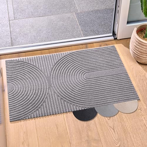 Blumtal Fußmatte 70x120 cm - rutschfeste Schmutzfangmatte - Fußabtreter mit Muster - Fußmatten Haustür - Türmatte aus Polyester - Fußmatte innen/Schmutzfangmatte außen/Türvorleger Hellgrau