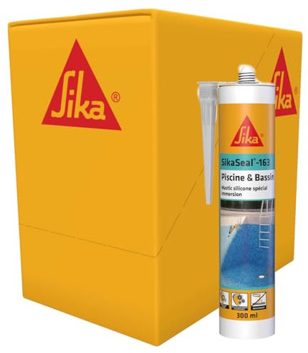 SIKA - Mastic silicone spécial immersion - SikaSeal-163 Piscine & Bassin, Transparent - Joints de piscines et zones immergées - Résistant au chlore - Carton de 12 cartouches de 300ml