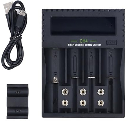 Digitales Batterieladegerät, Intelligentes 4 Schacht Lithium Batterieladegerät mit LCD Display für Wiederaufladbare Li Ion NI MH NI AA AAA AAAA Batterien