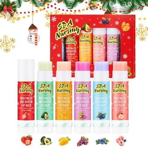 Weihnachts Lippenbalsam Set, 6 Stück Fruit Lippenpflege Lip Balm, Moisturizing Lippenpflegestift, Hydrating Lippenmaske, Lang Anhaltende Nährende, Verblassende Lippenlinien, Weihnachts Geschenke