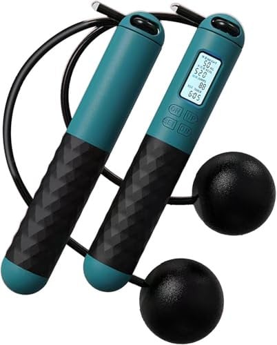 Cordless Skipping Ropes With Counter,Weighted Gravities Ball Jump Rope,Wireless Skipping Rope For Adults Fitness,Smart Digital Jump Rope,At Home Workout Experience Equipment For Women Men (Green)