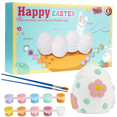 KreativeKraft Ostern Basteln Kinder Bastelset DIY Set Kinder Gips Ostereier Bemalen Osterhasen Gipsfiguren zum Bemalen (Eier 4er Pack)