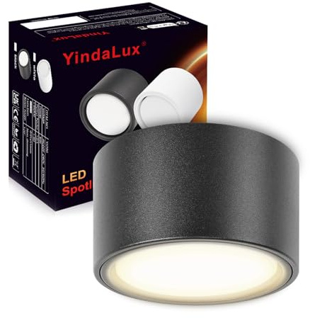 YindaLux LED Aufbauspot Schwarz Ø95x55mm Deckenspots Aufputz 4000K, 1 Stück | Aluminium, inkl. 6W GX53 Leuchtmittel, 660LM Neutralweiß, 230V, Aufbaustrahler Rund Deckenstrahler für Wohnzimmer, Küche