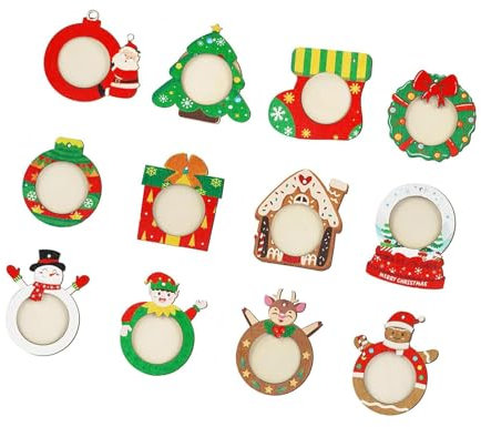 predolo 12 Stück Holzrahmen für Fotos, Weihnachtsbaum-Dekoration, Hängende Anhänger