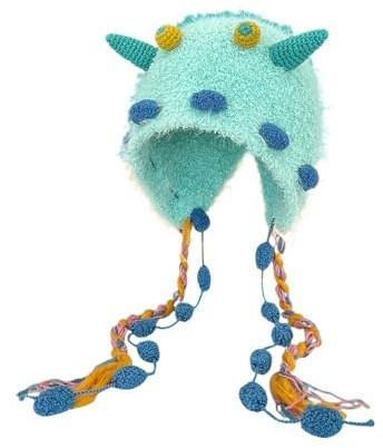 Niedliche Little Monster Strickmütze aus Plüsch für Damen – warmer Herbst & Winter Radfahren Ohrenschutz, seeblau, Einheitsgröße