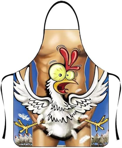 XINFTEU Lustige Kochschürze Sexy Kreative Schürze Küchenschürze Lustige für Neuheit Grillschürze Muskel Kochschürzen Verstellbar Wasserdicht Küchenschürze für BBQ Party (Weißes Küken)