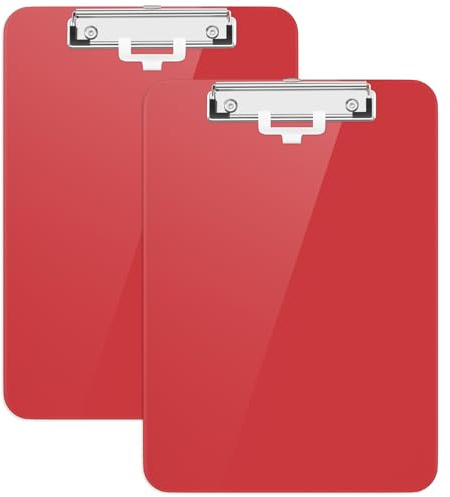 Hnogri Kunststoff-Klemmbrett 2er-Set, Standard A4 Letter Size Klemmbretter für Studenten, Büro und Frauen, Zwischenablage mit Stifthalter und Low Profile Clip, Größe 12,5 x 9 Zoll, (Rot)