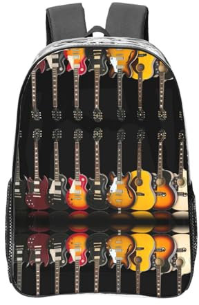 JEJEA Transparenter Rucksack mit E-Gitarren-Aufdruck, transparenter Rucksack für Sportveranstaltungen, Festivals, Konzerte, Damen, Herren, Uni, durchsichtig, One size