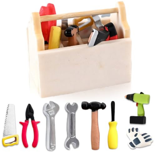 JAWUZ Mikro-Werkzeugkasten, Puppenhaus zubehör, Miniatur zubehör, Miniatur deko, Miniatur garten zubehör, Miniatur gartenmöbel, B