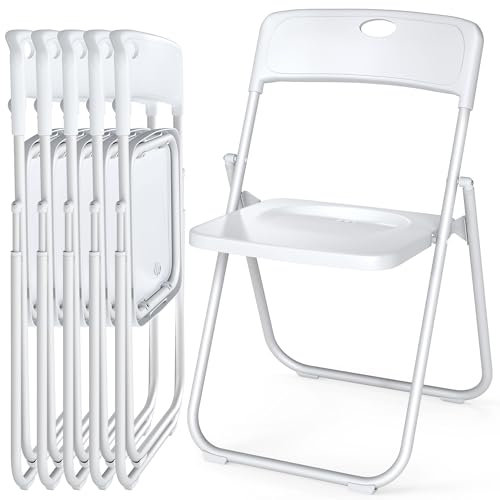 Asdsed Klappstuhl 6er Set Campingstuhl Klappbar 158kg Wasserdicht Gartenstuhl aus Metall & Kunsttoff Stabil Klappstühle für Camping Balkonmöbel Küchen, Elegantes Weiß