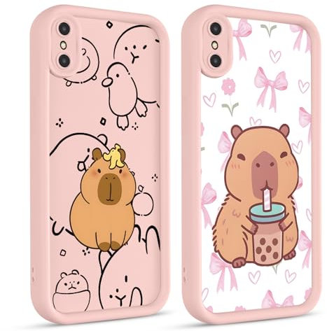 2 Stück Cute Anime Handyhülle für iPhone X XS Hülle 5.8, Niedlich Karikatur Tier Capybara Aesthetic Muster Design mit Weiche Stoßfest TPU Silikon Schutzhülle Dünn Mädchen Bumper Case, Aesthetic