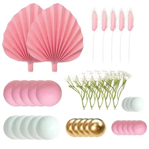 Flaroey Cake Topper Balls Artificial Flower Small Fan Balls Cake Topper Decorations Gold White Pink Balls Baking Decoration