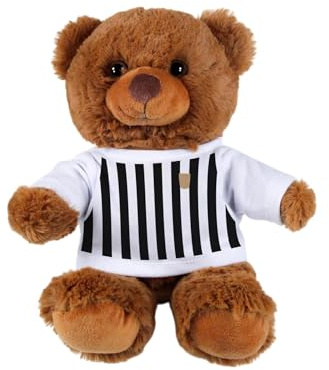 Purely Home Football Kit Teddy Bear - Gifts for Sports Fans - Dark Brown Stuffed Animal with Printed Black And White T-Shirt