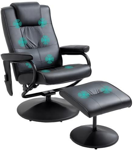 HOMCOM Swivel Recliner Chair and Footstool, Massage Recliner, Black