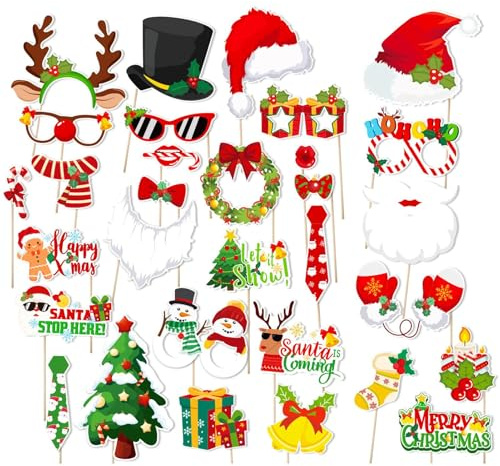 Wezalget Accessoires Photo Noël | Lot de Lunettes Cadres à Porter pour Pose Photo | Set Accessoires Festifs Chaussettes Père Noël Décoration Table Mur Fête Anniversaire