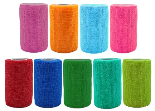 ANAMPION Selbstklebender Verband 9Rollen, 7.5cm x 4.5m Verbandsmaterial | Pflaster Rolle,Elastische Binde Bandage Fixierbinde Haftbandage Selbstklebend für Sport,Handgelenk Vet Wrap Katze Hund Pferd
