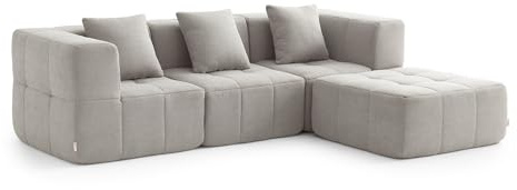 MILYsofa Modulares 3-Sitzer-Sofa mit Ottomane, Bouclé-Bezug Steinbeige, 4-teilig, Abnehmbare Kissenbezüge (Steinbeige, 3-Sitzer mit Ottomane)