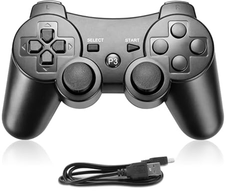 AYWHP Manette pour PS3, manette sans fil Bluetooth pour PS3 avec double vibration, manette ergonomique rechargeable pour PS3