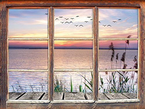 Steg mit Ausblick aufs Meer Fenster 3D-Wandsticker Format: 92x62cm Wanddekoration 3D-Wandaufkleber Wandtattoo