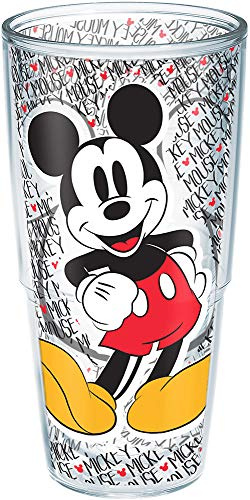Tervis 1227949 Disney-Mickey Mouse Name Pattern Insulated Tumbler with Wrap, 24oz, Clear