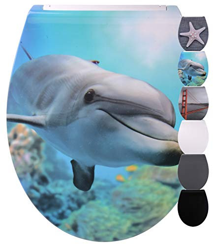 Sanilo Abattant WC avec frein de chute de résine thermodurcissable | grande sélection | design fascinant | détachable | fixation facile par en haut (Plat Dauphin)