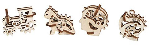 UGEARS FT-1 70029 U-Fidgets Tribiks Puzzleteile-Set mit 4 Modellen-Anti-Stress-3D-Puzzle-Selbstbausatz-4 Mini Miniaturmodell-Mechanische Modelle-Sperrholzbaukasten