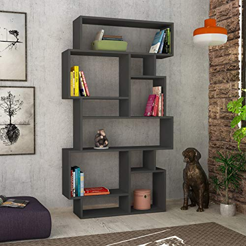 HOCUS PICUS Hocuspicus Karmato Holz Bücherregal | Modernes Standregal mit 6 Etagen für Schlafzimmer, Arbeitszimmer, Büro, Wohnzimmer | einfache Montage | 96 x 26 x 169 cm | Anthrazit