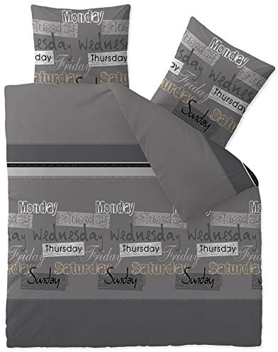 CelinaTex Touchme Biber Bettwäsche 200 x 220 cm 3teilig Baumwolle Bettbezug, Set, Bettgarnitur für Sommer und Winter, ganzjährig, pflegeleicht, Carla grau anthrazit schwarz