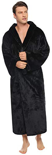 Vlazom Vestaglia Uomo Invernale Pile,Vestaglia Lunga Uomo Invernale con Cappuccio Vestaglia da Notte Uomo In Morbido Pile,XXL,B-Nero