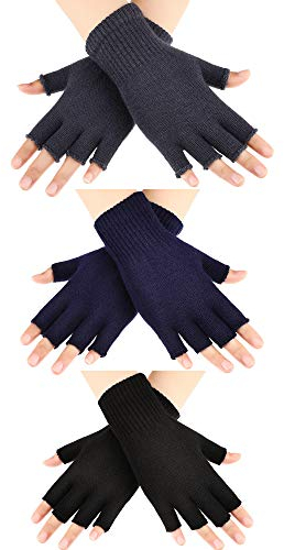 SATINIOR 3 Paare Frauen Fingerlose Handschuhe Winter Halbfinger Strick Handschuhe für Frauen Männer