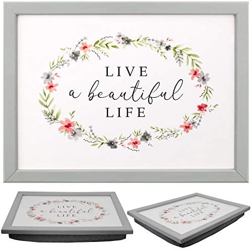 MTS Wooden Lap Tray with Bean Bag Cushion - Beautiful Life Design - Large Padded Tray for Kids and Adults - Perfect for Food, Work, Studies, TV, Sofa, Bed - Great Gift for Family and Friends