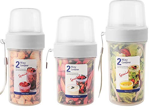 N/A Lot de 3 gobelets à yaourt, à salade, à céréales, de voyage, à emporter, passe au congélateur, au micro-ondes et au lave-vaisselle (lot de 3, 150 + 330 ml/310 + 560 ml/310 + 760 ml)