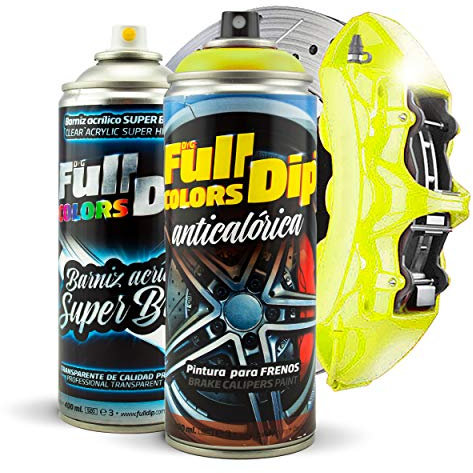 Kit di vernice spray super brillante per pinza freno, 400 ml (1 vernice spray + 1 vernice brillante spray), facile applicazione, finitura professionale (11 colori a scelta) (giallo)
