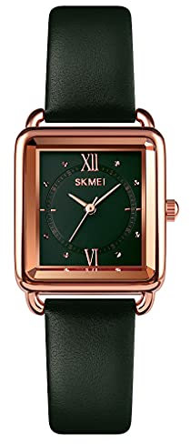 SKMEI Uhren für Damen, Lederband, modisch, einfach, leicht, minimalistisch, dünn, leicht zu lesen, großes Gesicht, wasserdicht, lässiges Kleid, Mädchen, Geschenke, schwarze Armbanduhr, L1702 Grün,