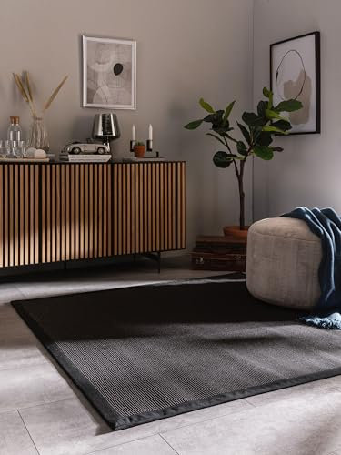 benuta Nest Sisal Naturfaser Teppich Sana - Schwarz 150x150 cm - Robuster Teppich für Esszimmer & Wohnzimmer - 100% Sisal Naturfaser - Zeitloses Design