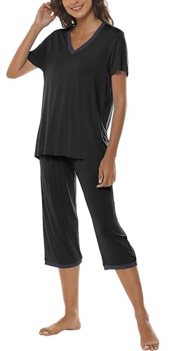 MoFiz Ensemble de Pyjama Femme Bambou Manche Courte Vêtements de Nuit Été Sleepwear Doux