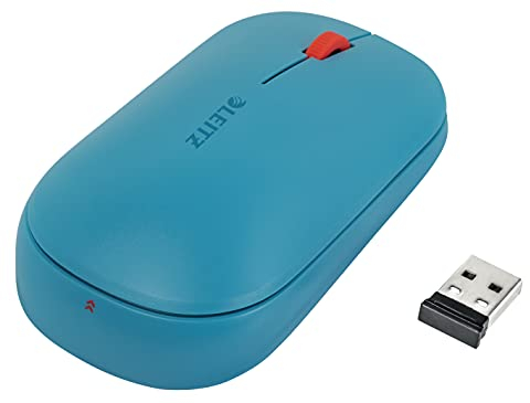 Leitz SureTrack Kabellose Bluetooth-Maus, Beidhändige Maus für Laptop/Computer, Bluetooth oder 2,4 GHz USB-A Dongle Anschluss, Windows, Android & Apple, Cosy Serie, Sanftes Blau, 65310061