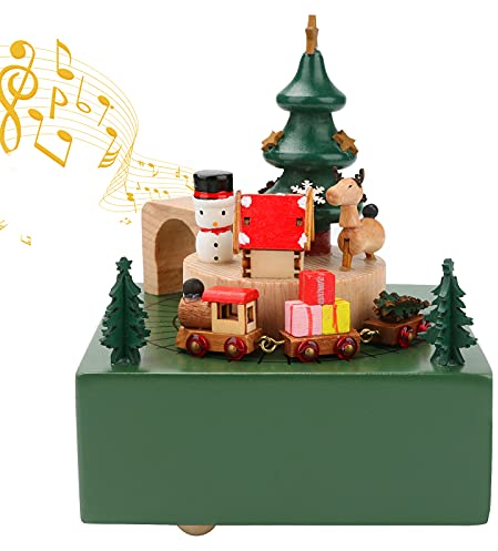 AIMMIE Holz Spieluhr, Vintage Spieluhr mit Rotationszug Holz geschnitzter Mechanismus Musikalisches Handwerk Holzspieluhr Schneemann Elch Weihnachtsdekoration Spieluhr Geschenk für Kinderliebhaber