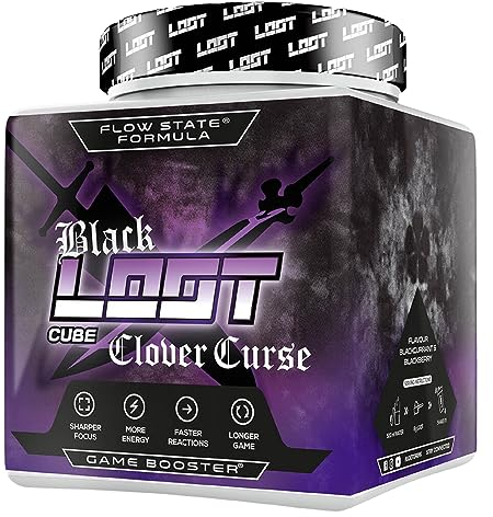 LOOT® - BLACK EDITION Clover Curse Game Booster | mit Flow-State® Formel | 50 Servings (400g) mit Koffein | 20 hochdosierte Inhaltsstoffe | Blackcurrant Blackberry
