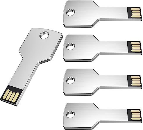 Memoria USB 32GB Forma de Llave Pendrive 5 Piezas Uflatek USB 2.0 Pen Drive Plata Memorias Flash Drive Creative Impermeable Pen USB Externo Data Stick para Regalo