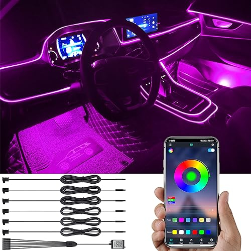 TABEN Umgebungsbeleuchtung Kit 8m Glasfaser 64 Farben Bluetooth APP Steuerung USB Auto Atmosphäre Licht, DIY 16 Millionen RGB Mehrfarbig Sound Musik Sync Innenbeleuchtung DC 12V
