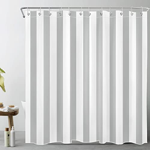 LB Grau und Weiß Duschvorhang 180x200cm Ombre Gestreift Antischimmel Wasserdicht Badezimmer Vorhänge Abstrakt Geometrisch Extra Lange Polyester Stoff Bad Vorhang mit Haken