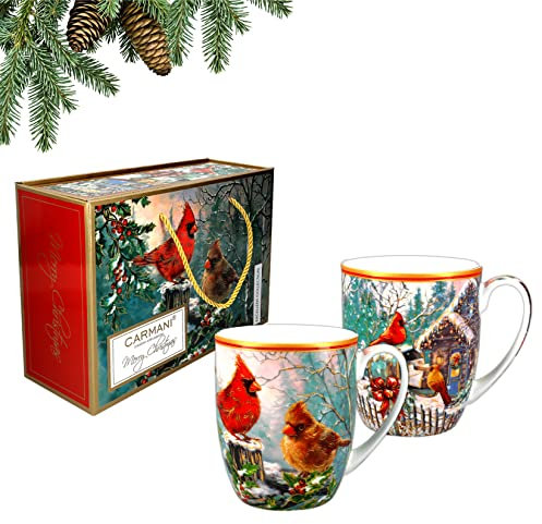 CARMANI - Lot de 2 tasses de Noël, tasses festives pour thé, café, chocolat chaud, décorées sur le thème de Noël, 400 ml