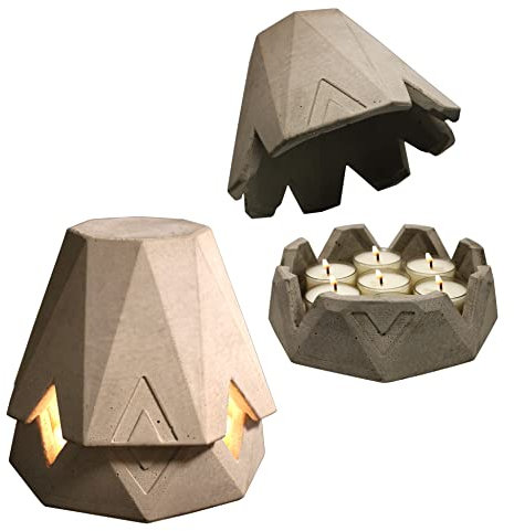 Horno de té de hormigón – hasta 7 velas – Calefacción de velas – Tealight Chimenea para jardín / terraza – Calentador de velas (gris claro)