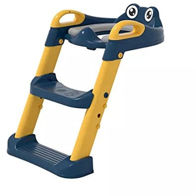 Potty Training Toilet Seat, Potty Trainer with Ladder & Splashguard, Foldable, Kids Toddlers Boys Girls with Handles, Adjustable Height, Comfortable Cushion, Anti Slip Wide Pads (Blue)