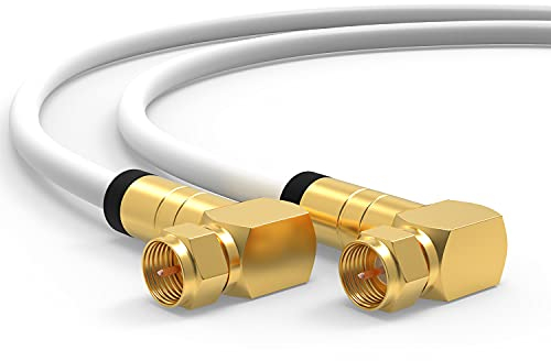 Cavo SAT 4m Cavo Satellitare TV - Cavo Antenna Digitale Coassiale per Internet - 2x F-Stecker Angolati a 90° per Router, Modem - Cavo di Collegamento HD, 4K UHD,8K, DVB-S/S2 - Bianco