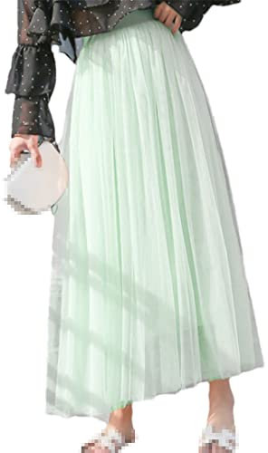 Ownwfeat Damen Tüllrock Hohe Taille A-Linie Plissee Polyester Rock Lange Röcke, Mint En8, 44